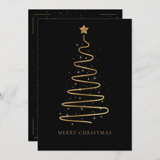 黒企業の金ゴールドエレガントメリークリスマスツリー シーズンカード (正面/裏面)