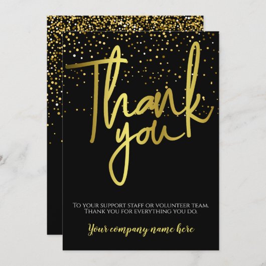 黒企業の金ゴールドタイポグラフィありがとう サンキューカード (正面/裏面)