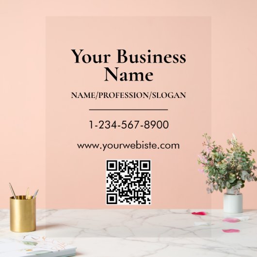 黒会社名ストアフロントQRコード連絡情報 アクリルサイン (ウェディング)