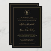 黒伝統的と金ゴールドが入り詰め結婚て 招待状 (正面/裏面)