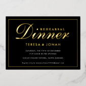 黒伝統的と金ゴールドのリハーサルディナー 箔招待状 (正面)