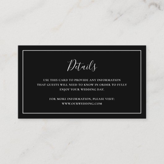 黒伝統的エレガントな結婚式 エンクロージャーカード (正面)