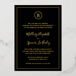 黒伝統的エレガントな結婚式 箔招待状