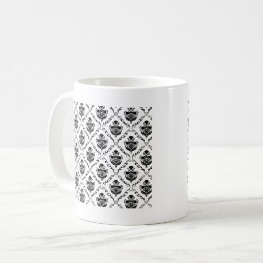 黒伝統的ダマスク コーヒーマグカップ (正面左)