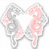 黒伝統的ドラゴンと赤ドラゴンとバラ シール (正面)