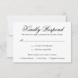 黒伝統的白エレガフォーマルントウェディング 出欠カード