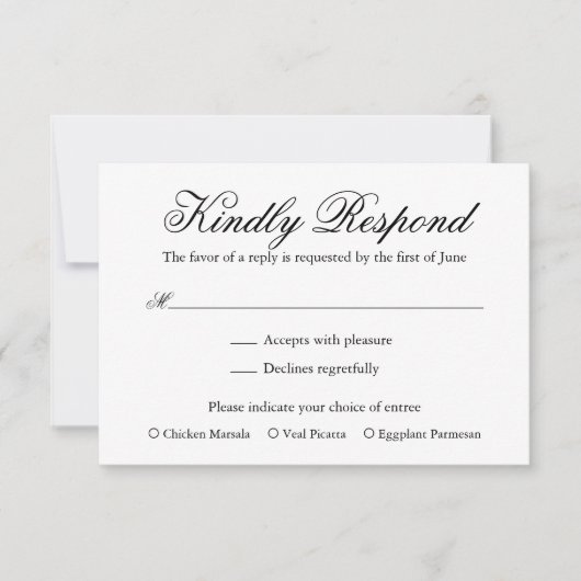 黒伝統的白エレガフォーマルントウェディング 出欠カード (正面)