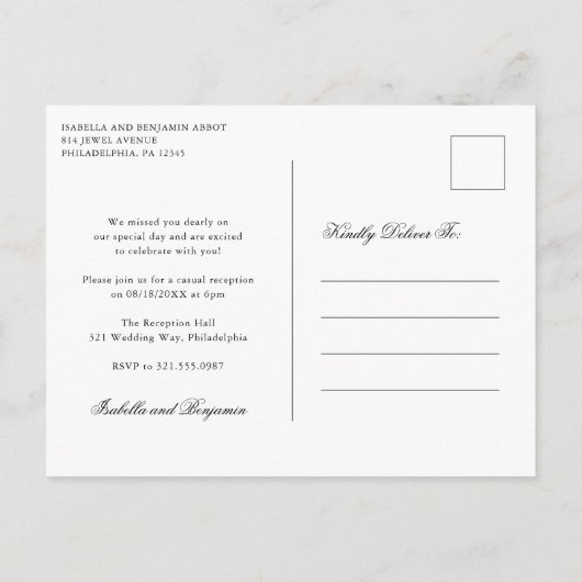 黒伝統的白エレガフォーマルントウェディング 案内ポストカード (裏面)