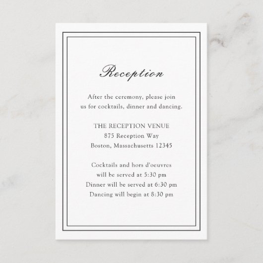 黒伝統的白タイムレス結婚ズ エンクロージャーカード (正面)