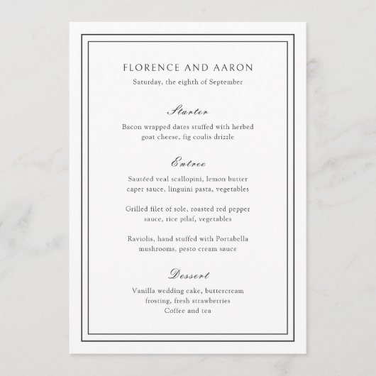 黒伝統的白タイムレス結婚ズ メニュー (正面)