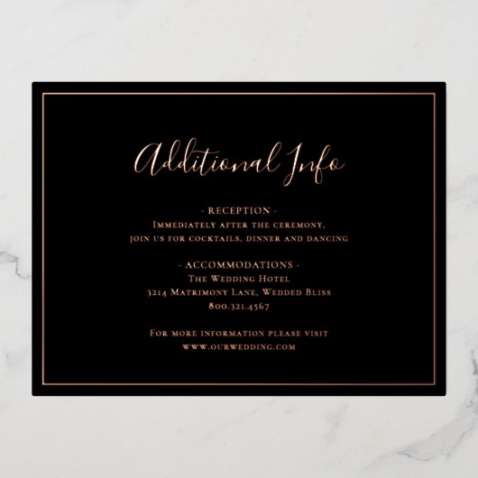 黒伝統的箔結婚エンクロージャカード 箔招待状ポストカード (正面)