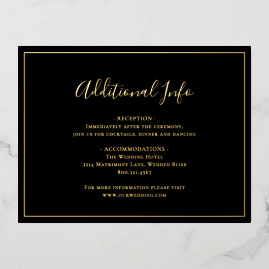 黒伝統的箔結婚エンクロージャカード 箔招待状ポストカード (正面)