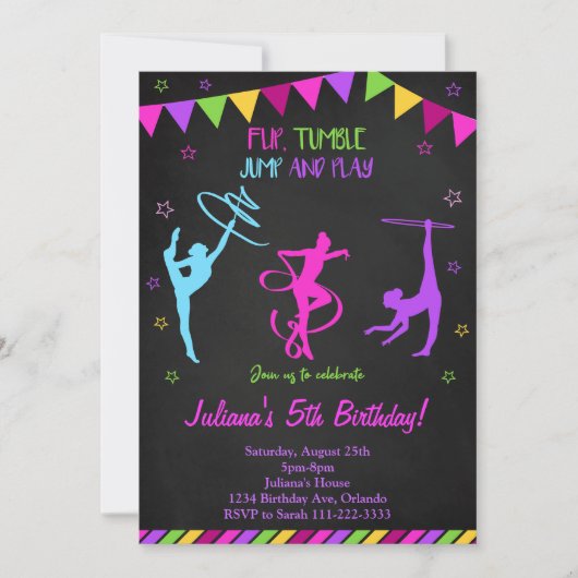 黒体操カラフル誕生日招待状 招待状 (正面)