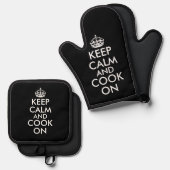 黒保に落ち着いた調理師おもしろい 鍋つかみ&鍋敷きセット (正面/裏面)