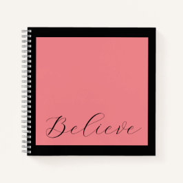 黒信じ文字コーラルピンク背景 ノートブック