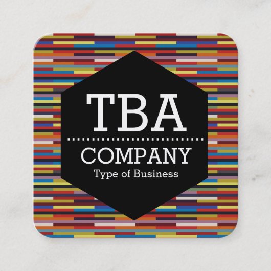 黒六角 – カラフルストライプ数 スクエア名刺 (正面)
