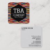 黒六角 – カラフルストライプ数 スクエア名刺 (正面/裏面)