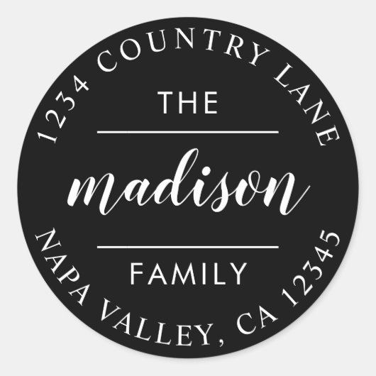 黒円スクリプト オリジナルの差出人住所を作成 ラウンドシール (正面)