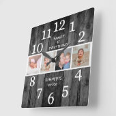 黒再生素朴木材4フォトファミリー引用文 スクエア壁時計 (傾斜)