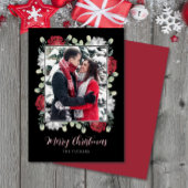 黒写真エレガントのクリスマスに赤い白のフローラ シーズンカード