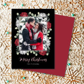 黒写真エレガントのクリスマスに赤い白のフローラ シーズンカード