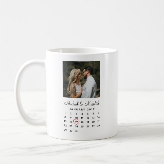 黒写真エレガントの結婚記念日カレンダー コーヒーマグカップ (左)