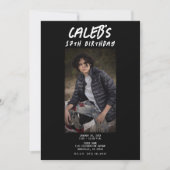 黒写真ミニマル写真誕生日パーティー 招待状 (正面)