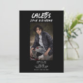 黒写真ミニマル写真誕生日パーティー 招待状 (スタンド正面)