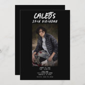 黒写真ミニマル写真誕生日パーティー 招待状 (正面/裏面)