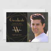 黒写真モダンモノグラム幾何学卒業 案内状 (正面)