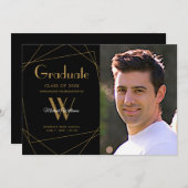 黒写真モダンモノグラム幾何学卒業 案内状 (正面/裏面)