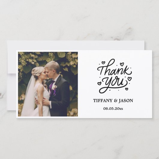 黒写真モダン書道ハートミニマル サンキューカード (正面)