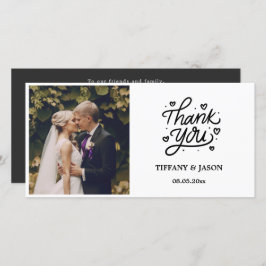 黒写真モダン書道ハートミニマル サンキューカード