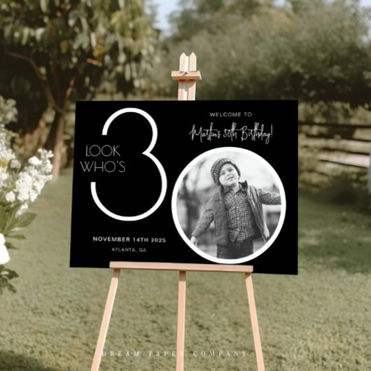 黒写真モダン30th Birthday Welcome Sign ポスター