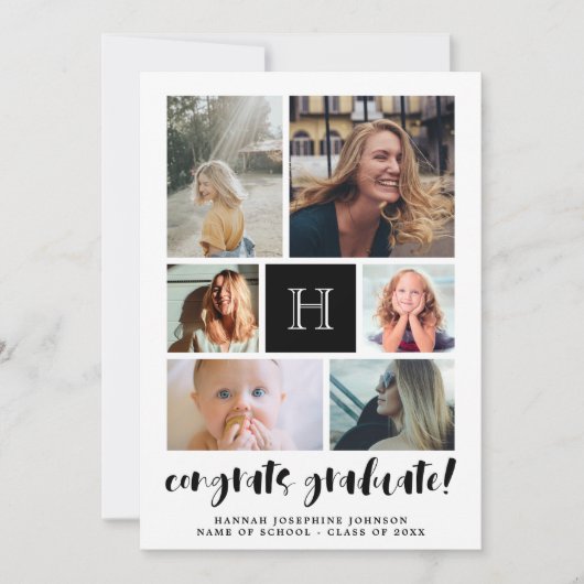 黒写真モノグラムのコラージュおめでとう卒業 案内状 (正面)