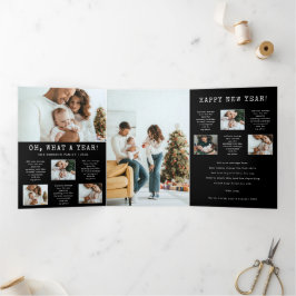 黒写真What A Year Holiday Tri Fold Card 三つ折り招待状