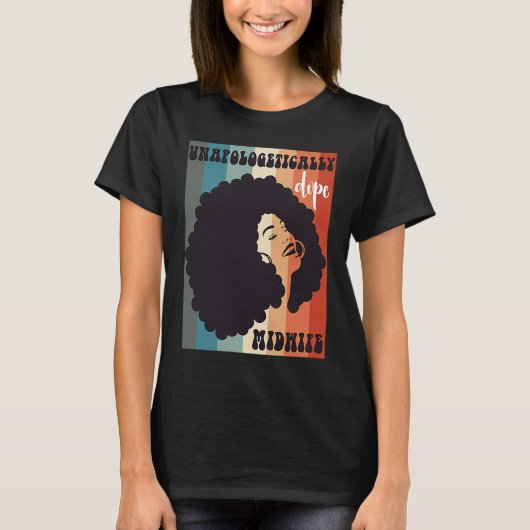 黒助産師メラニン助産師アフロヘアーブラックホイスト Tシャツ (正面)