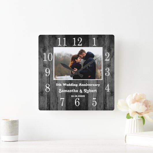 黒動揺して木5周年の写真 スクエア壁時計 (ホーム)