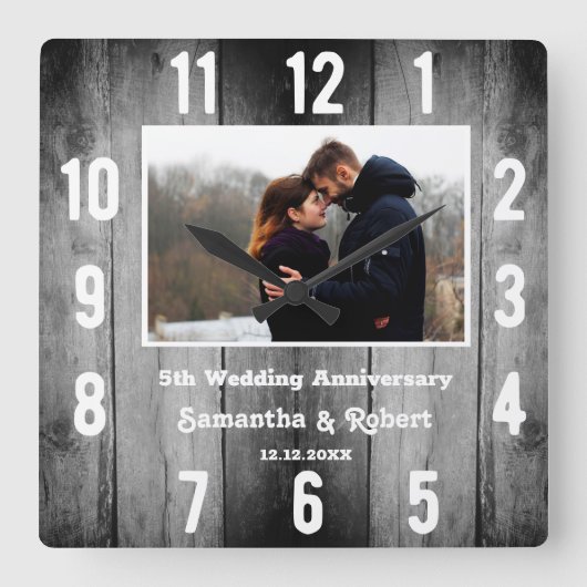 黒動揺して木5周年の写真 スクエア壁時計 (正面)