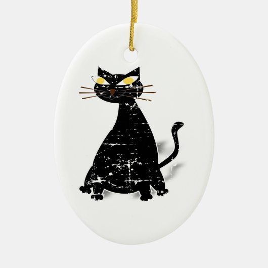 黒動揺して毛猫 セラミックオーナメント (正面)
