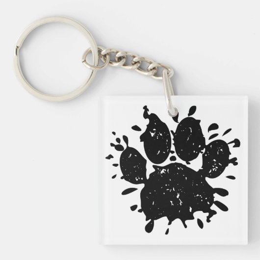 黒動揺して絵を描(ばちゃばちゃ)跳ねるドッグポープリント キーホルダー (正面)