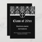 黒十字型クリスチャン卒業発表 招待状 (正面/裏面)