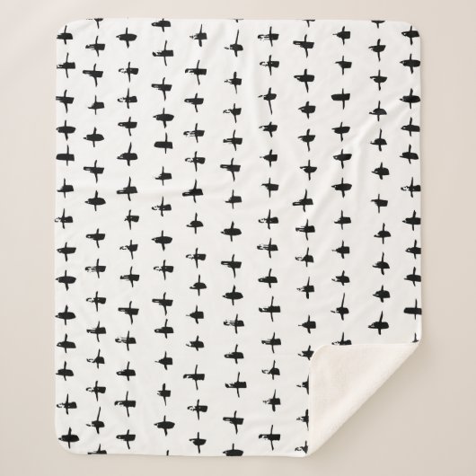 黒十字手書き幾何学模様 シェルパブランケット (正面)