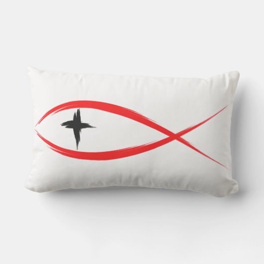 黒十字枕付き赤キリスト教魚 ランバークッション (裏面)