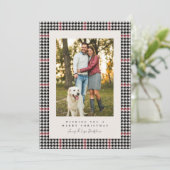 黒千鳥格子のと赤の1枚の写真クリスマス シーズンカード (スタンド正面)