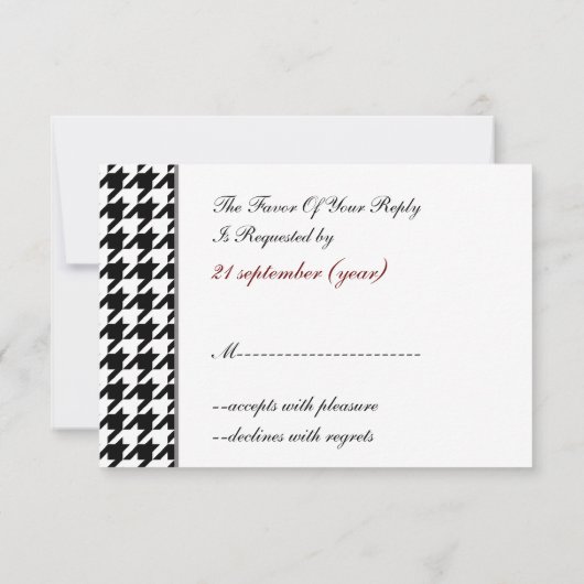 黒千鳥格子の白の結婚式rsvp 3.5 x 5 出欠カード (裏面)