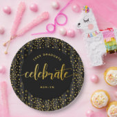 黒卒業金ゴールドグリッタースクリプト紙吹雪名 ペーパープレート (パーティー)