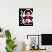 黒卒業3フォトアーはっきりしたチホワイトスクリプト ポスター (ホームオフィス)