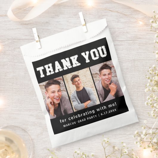 黒卒業3写真ありがとう フェイバーバッグ (クリップ留めされた状態)