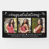 黒卒業3写真書道モダンハート 横断幕 (横)